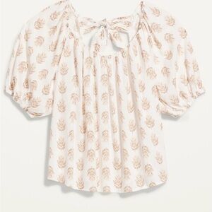Old Navy Women's 4X Off Shoulder Puff Sleeve Blouse Gold Leaf Print Tie Back‎